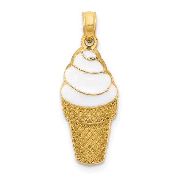 14k Yellow Gold Enameled Vanilla Ice Cream Cone Pendant,All Products : American Fashion Style Bags On Sale
